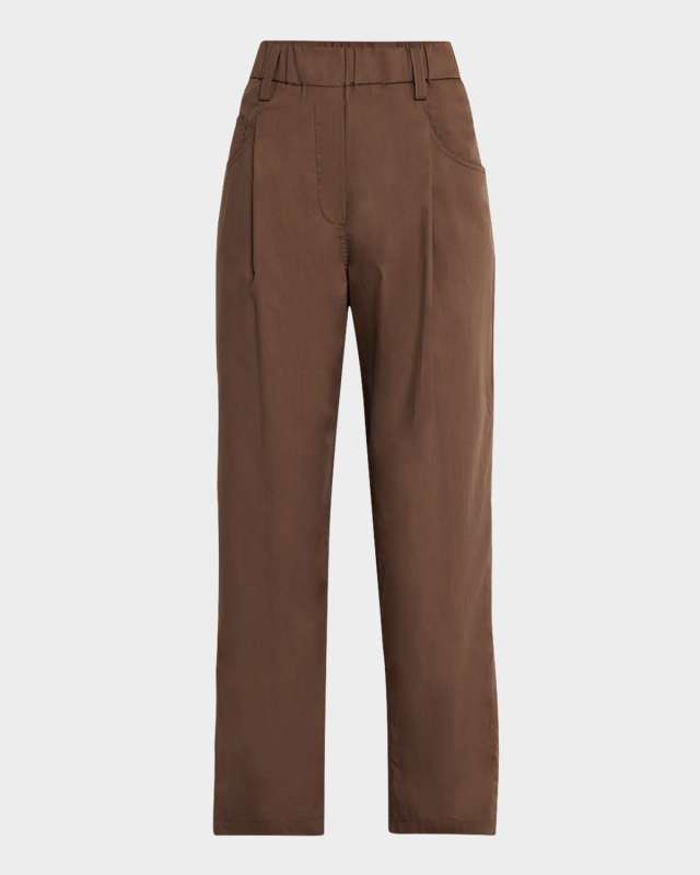 Poplin Baggy Straight-Leg Crop Pull-On Pants